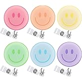 Whaline 6Pcs Boho Smile Face Badge Reel with Clips Pastel Smile Badge Reels and Retractable Cord Happy Face ID Clip Reel Name Tag Holder for Office Hospital Teachers Favor