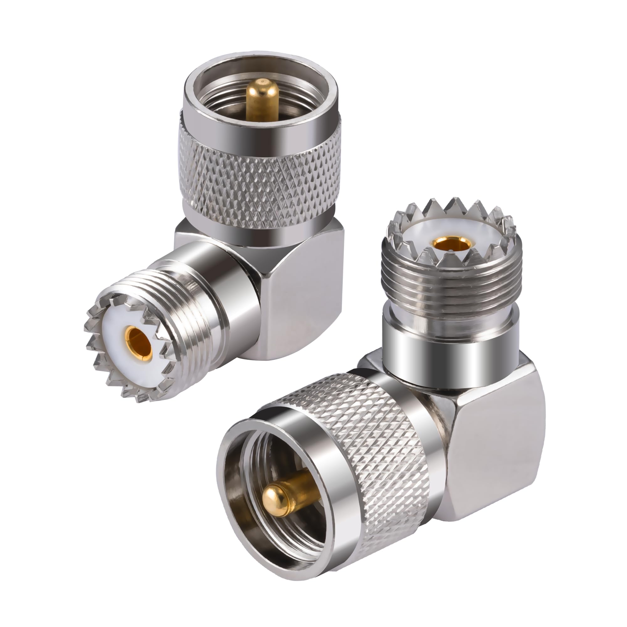 Vecys 2PCS UHF Adapters PL-259 UHF Male to SO-239 UHF Female Right Angle Coax Cable Adapter for Ham Radio