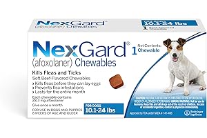 NexGard® (afoxolaner) Flea and Tick Protection for Dogs Oral Soft Beef Flavored Chewables,10.1 to 24 lbs. (Blue Box) 1 Chew (1 Month Supply)