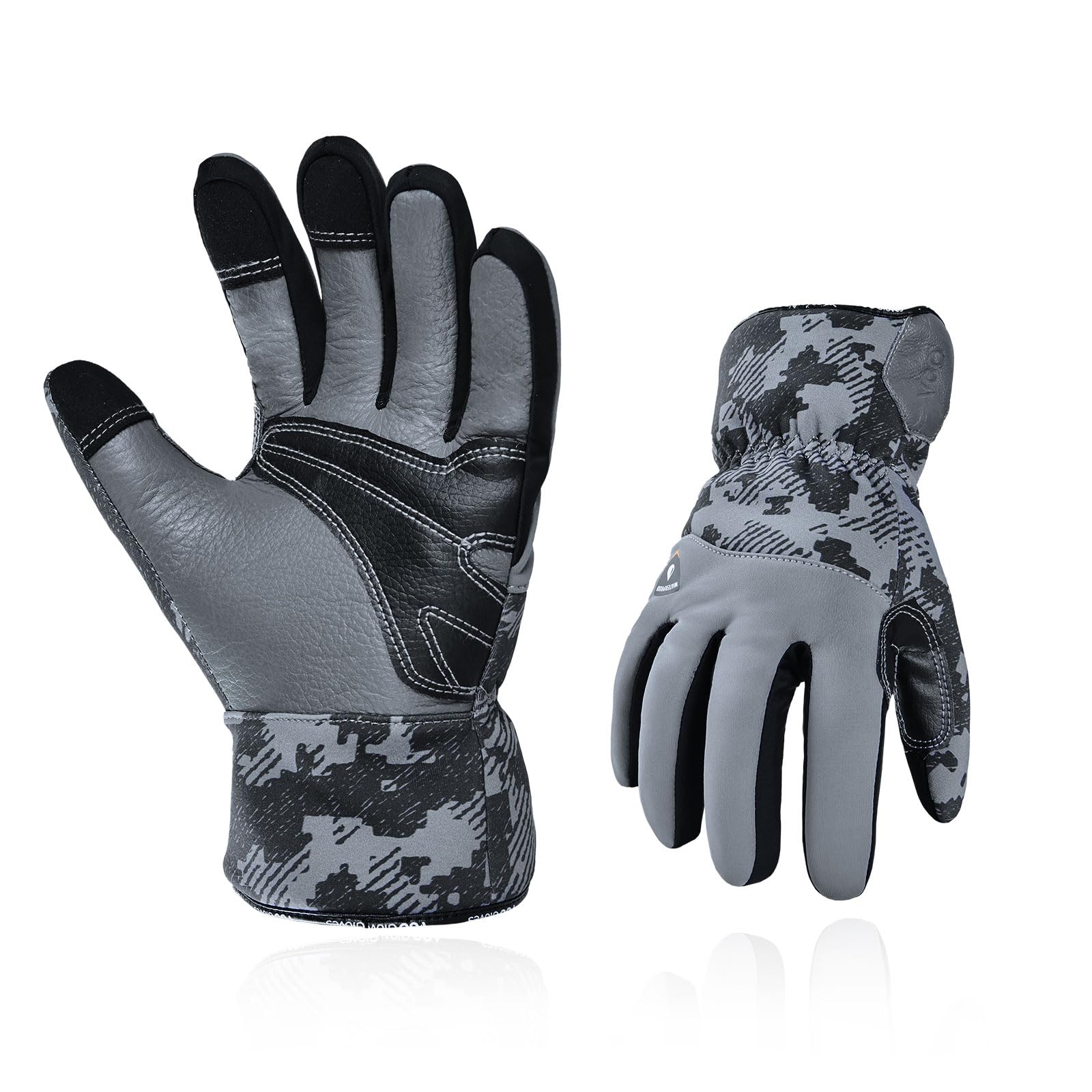 Vgo... Winter Waterproof Work Gloves Touchscreen in Cowhide, Thermal Safety Gloves in Cold Weather for Freezer Warehouse Walking HGV Trucker, 1Pair