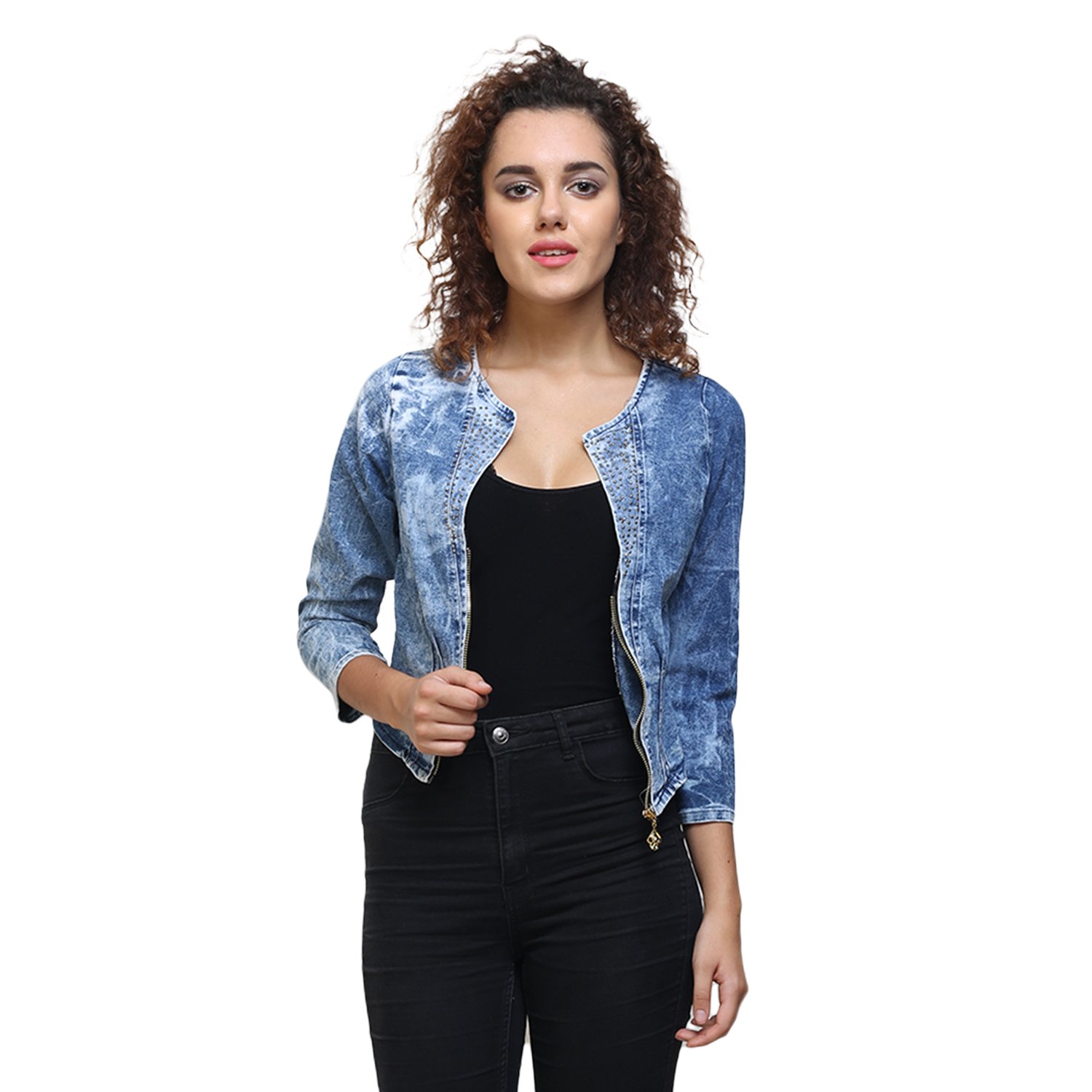 buynewtrend denim blue shrug/jacket for women