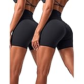 voenxe High Waisted Biker Shorts Women,6" Tummy Control Workout Gym Soft Shorts for Yoga Running,Spandex No Front Seam,2 Pack