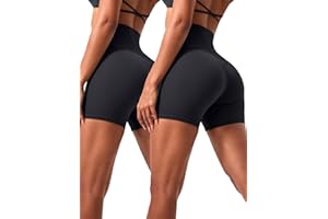 VOENXE High Waisted Biker Shorts for Women,Yoga Short Ladies Breathable Workout Running Sweat-Wicking Gym Shorts,2 Pack