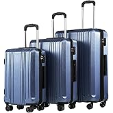 Coolife Luggage 3 Piece Set PC+ABS Hardshell Suitcases with TSA Lock, Spinner Lightweight (ice blue, 3 piece set)