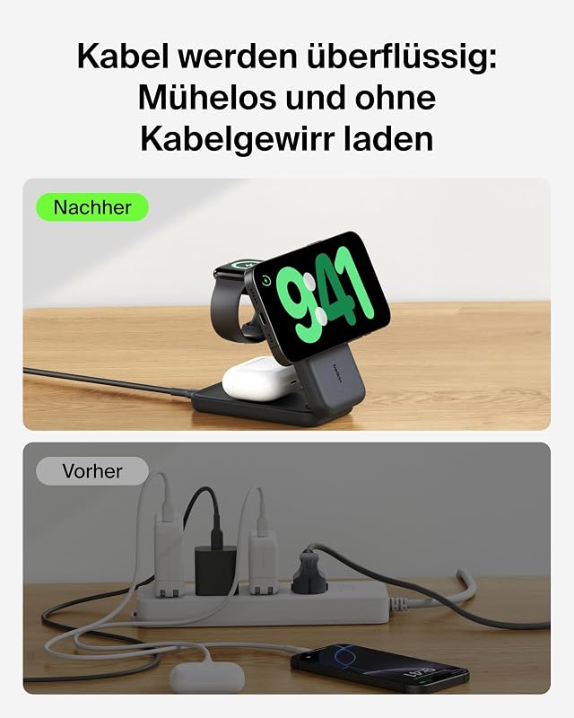 UltraCharge 3-in-1 Induktive Ladestation mit Qi2, 25W – Schwarz