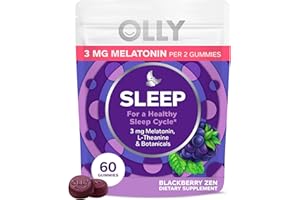 OLLY Sleep Gummy, 3 mg Melatonin, L-Theanine, Chamomile, and Lemon Balm Extracts, Blackberry Flavor, 30 Day Supply - 60 Count