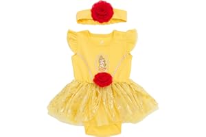 Disney Princess Baby Girls Cosplay Bodysuit With Skirt Overlay & Headband Outfit Set Newborn to Infant Sizes (0-24 Months)