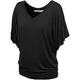 Lock and Love Women's Versatile Casual Short Sleeve Dolman Top – Loose Fit Boat Neck & V-Neck T-Shirt