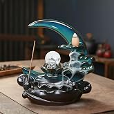 XINGZUAN Moon Backflow Incense Burner,Ceramic Incense Cone Holder, Incense Waterfall Fountain,Backflow Incense Holder with 60 Backflow Incense Cones and 40 Incense Sticks