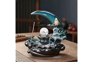 XINGZUAN Moon Backflow Incense Burner,Ceramic Incense Cone Holder, Incense Waterfall Fountain,Backflow Incense Holder with 60 Backflow Incense Cones and 40 Incense Sticks