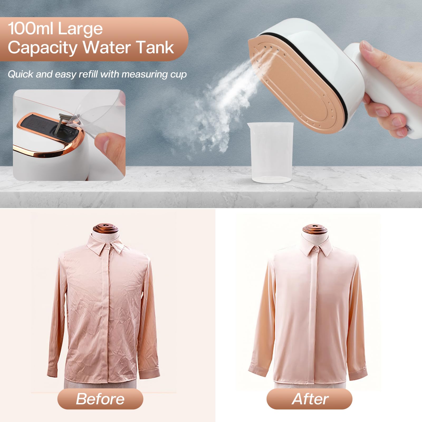 Mini Steam Iron and Portable Steamer for Clothes, 970W Handheld Garment Steamer Iron for Home Travel (White)