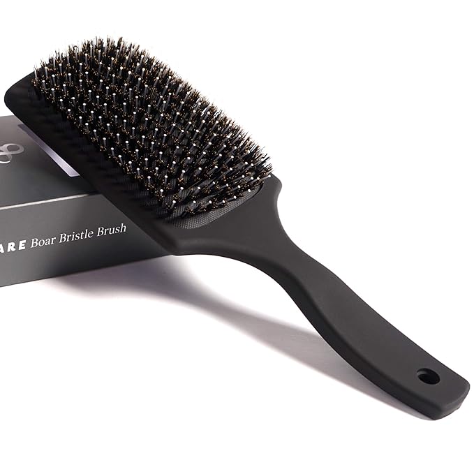 Boar Bristle Brush by Everlong Hair, Black Hair Brush Made with Boar & Nylon
