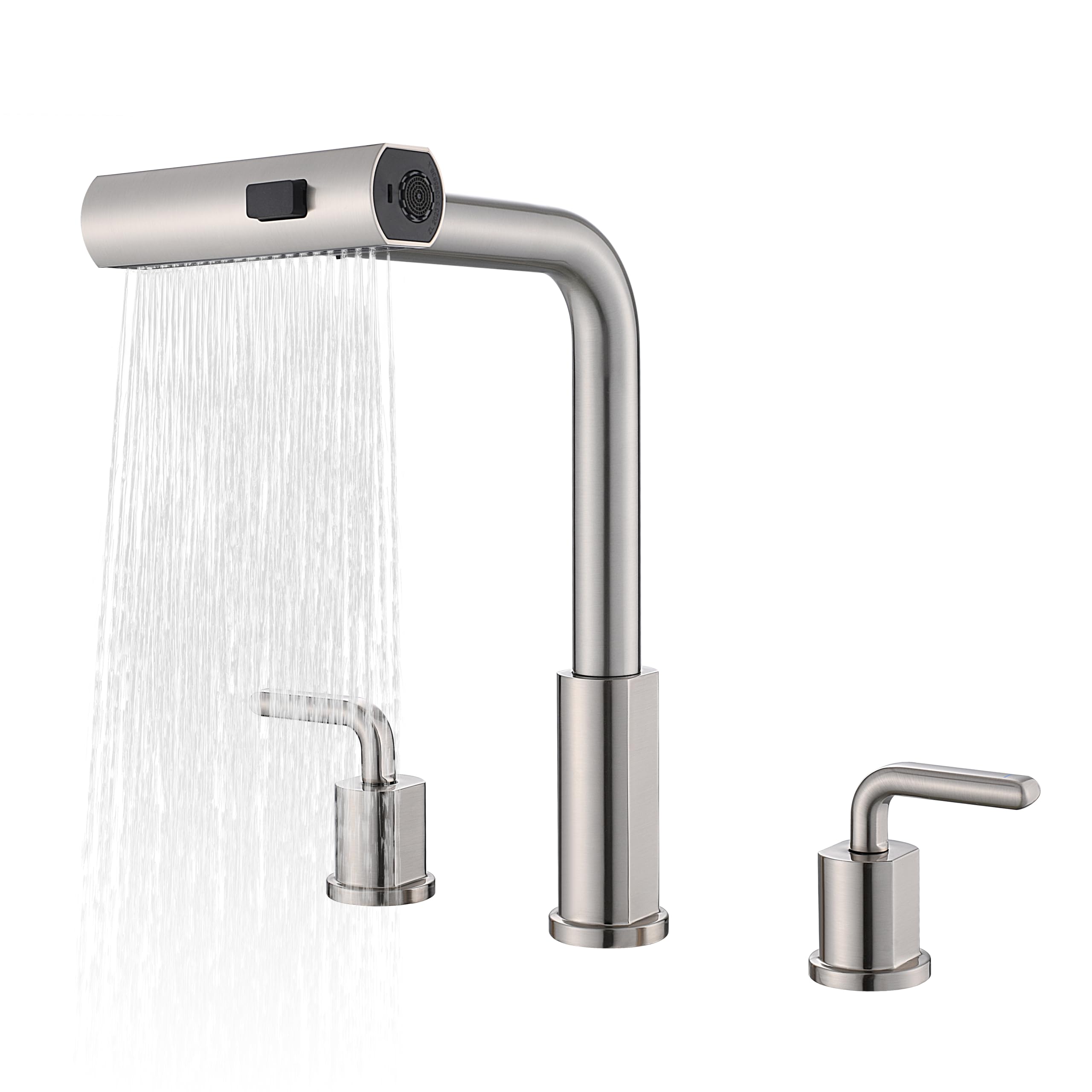Photo 1 of Kitchen Sink Faucet for 3 Hole with Pull Down Sprayer - 8 inch Two Handle Widespread Kitchen faucets Set with Pull Out Sprayer for Sink- Stainless Steel Brushed Nickel 3 Piece Faucet for Kitchen Sink