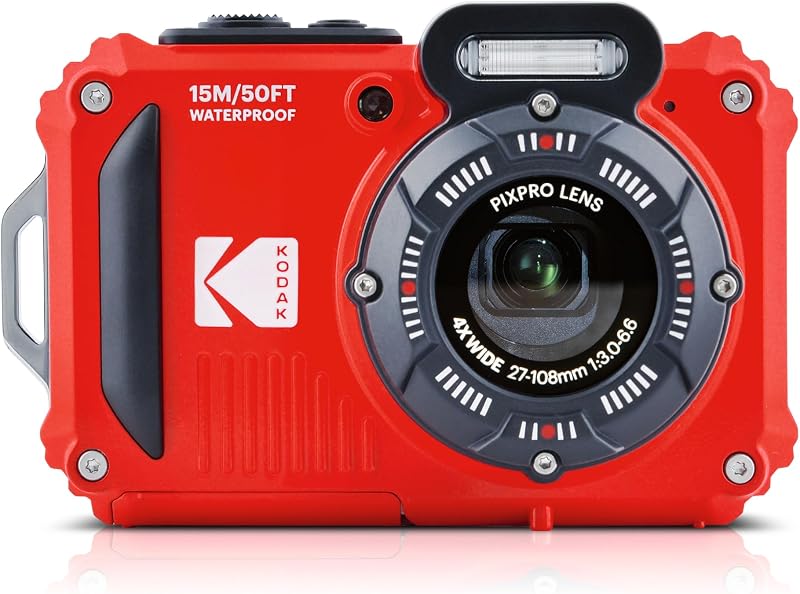 KODAK Water Camera Red Waterproof 15m 4X Optical Zoom 1080P Video