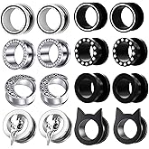 TIANCI FBYJS 8 Pairs Surigcal Stainless Steel Ear Gauges Black Plug Tunnels for Men Women Screw Hollow Earrings Gauges For Ear 00g 2g 0g -5/8'' inch Piercings Stretcher Set