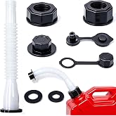 MEAJOO Black Gas Can Spout Replacement, 1/2/5/10 Gallon Gas Can Nozzle Kit, include 2 Different Size Screw Collar Caps, Gas Can Vent Caps, Base Caps, Thick Rubber pad and Spout Cover