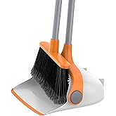 MR.SIGA Broom and Dustpan Set with Long Handle, Stand Upright Broom with Dustpan Combo for Cleaning Office, Garage, Lobby, Li