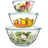WhiteRhino Glass Mixing Bowls Glass Bowls with Lids Set(4.5QT,2.7QT, 1.1QT),Large Salad Bowls,glass mixing bowl Space-Saving Nesting Storage bowls for Cooking,Baking,Prepping,Dishwasher Safe
