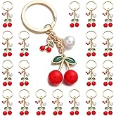 PHAETON 20PCS Cherry Keychain Fruit Keychain with Pearl Charm Aesthetic Bag Charm Accessories Souvenir Present with for Women Girls Guests