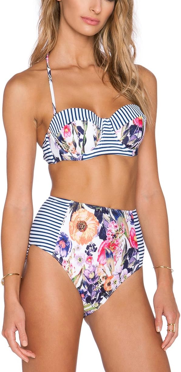 LOVSY Women's Floral Printing High Waist Bikini Set 2 Piece Swimsuit Bathing Suit