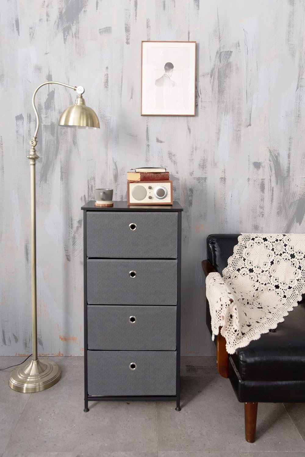 Suhu Cómoda Cajonera con 4 cajón Almacenaje Armario Tela Mesitas de