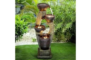 chillscreamni 40” H Modern Outdoor Fountain - 4 Crocks Outdoor Garden Fountains with Contemporary Design for Garden, Patio, Deck, Porch, Backyard and Home Art Decor