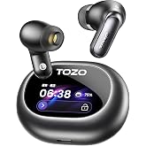 TOZO NC20 Pro Active Noise Cancelling Wireless Earbuds, Smart LCD Screen | LDAC Hi-Res Audio, Stereo Bass, 6 Mics AI Call Ear Buds, 80H Playtime, IPX8 Waterproof, 32 EQ via App Wireless Charging Black
