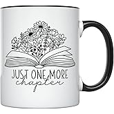 YouNique Designs Just One More Chapter Mug, 11 Oz, Book Lovers Mug, Librarian Gift for Readers, Book Club Gift (Black Handle)
