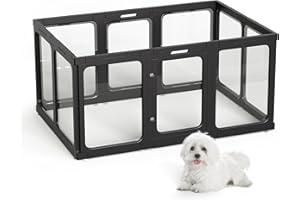 Jalove Acrylic Dog Playpen Indoor, 10 PCS Plastic Puppy Playpen with Door, Clear PlayPen for Dog Cat Rabbit Ferret, Easy Assemble Pet Pen, Preferable Small Dog Cage, Black, 50" L x 33.5" W x 24" H
