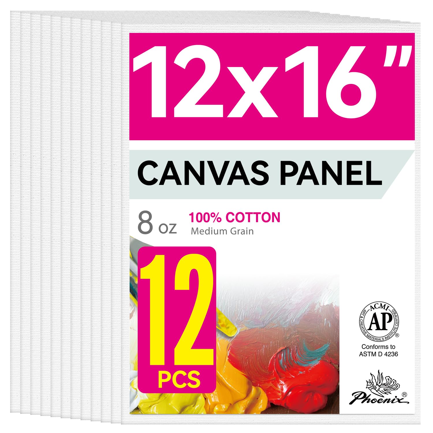 PHOENIX Painting Canvas Panels 12x16 Inch, 12 Value Pack - 8 Oz Triple ...