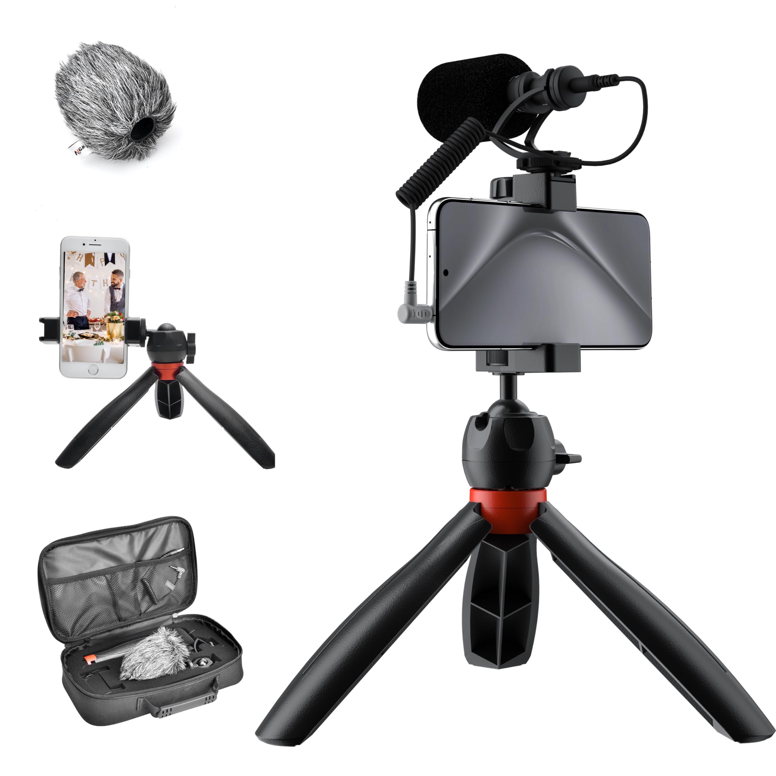 COMICA CVM-VM10-K2 Pro, Mobile Phone Video Microphone Vlogging Kit for Sony, Canon, Nikon DSLR Camera, iPhone 15, Samsung,for YouTube,TikTok with Shotgun Microphone Tripod Phone Holder Carrying Case