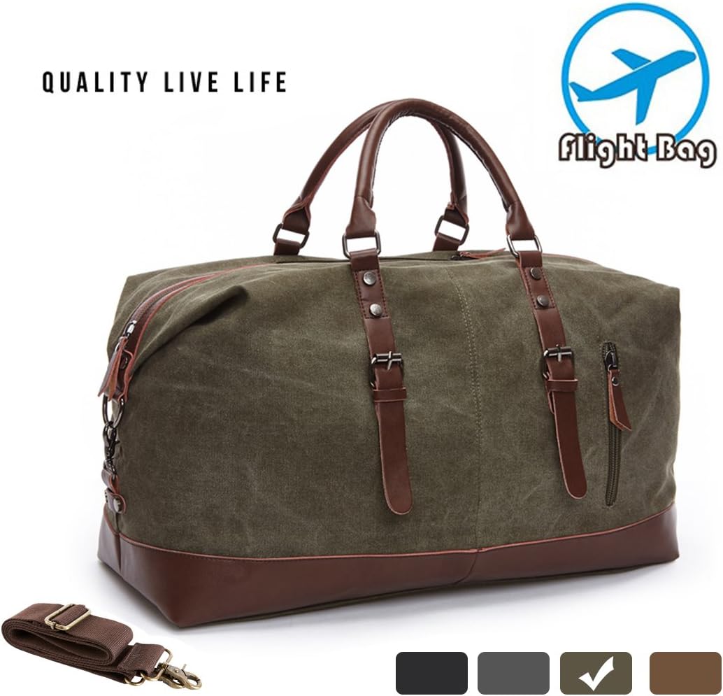 MEWAY Large Multi-Functional Canvas Travel Duffel Bag Overnight Carry On Bag Sports Gym Tote Shoulder Bag with Strap (Army Green)