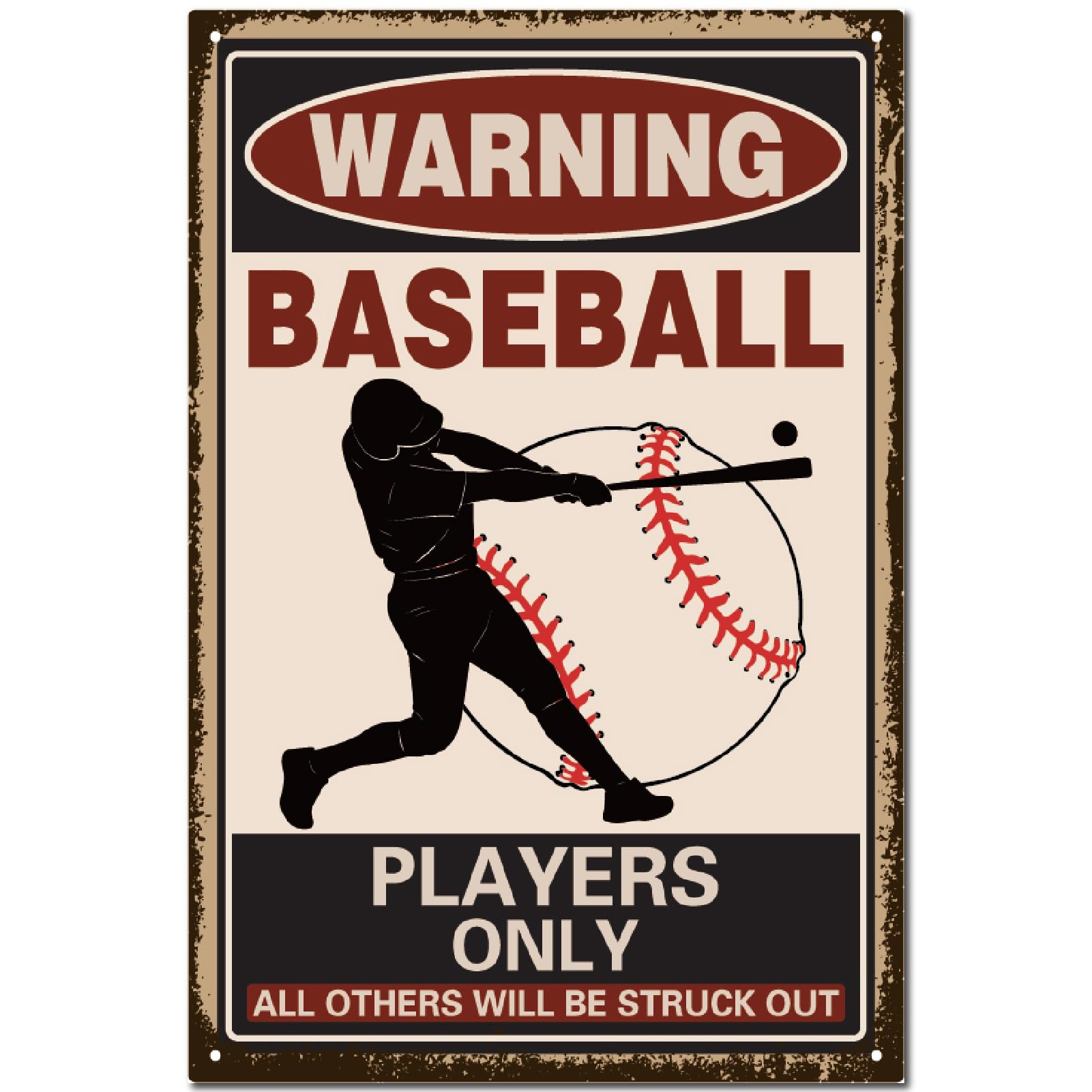CREATCABIN Baseball Decor Tin Sign Warning Baseball Players Only All Others Will Be Struck Out Tin Sign Baseball Wall Sports Signs Decorations Bedroom Living-room Gift for Men Women 12x8 Inch