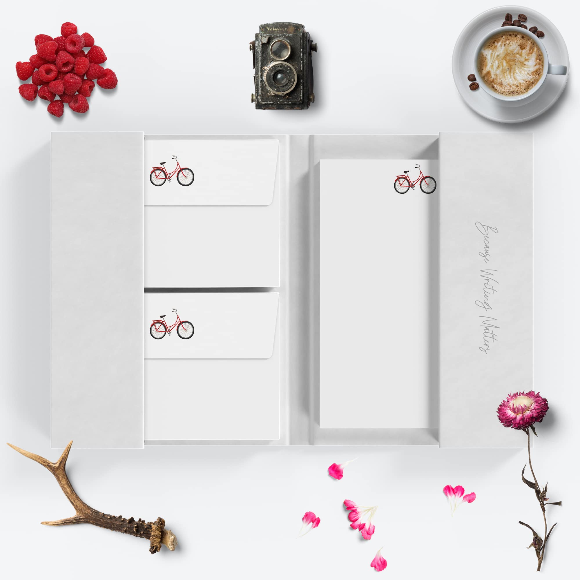 Me Loovely Bicycle Letter Writing Paper and Envelopes Sets A5 Size Papers Luxury Stationary Supplies for School Home & Office | Christmas Gifts (Pack of 20 with Folder)