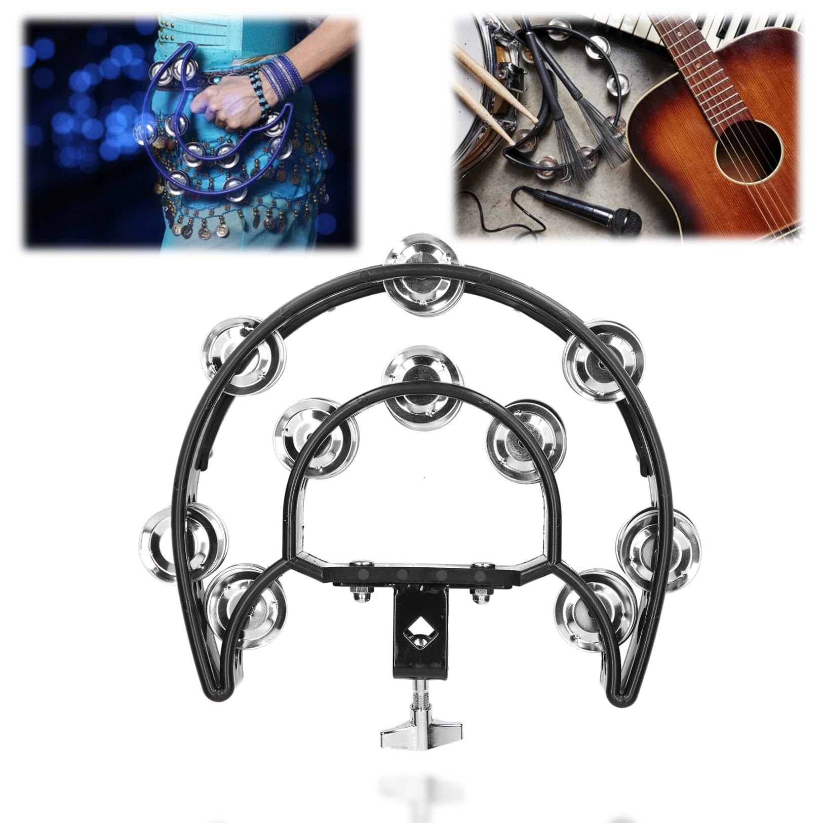 Multifunctional Drum Kit Rattle Loose Bell Hi-Hat Tambourine Metal Clamps Multifunction Hand Bell for Church KTV Party
