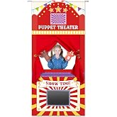 Doorway Puppet Theater with 2 Adjustable Rods 31x67 In Red Yellow Foldable Hanging Puppet Show Theater for Kids Pretend Play Hand Puppets Educational Kids Activities Toys Easy to Set Up Put Away