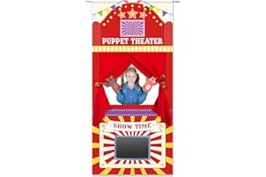 gisgfim Doorway Puppet Theater with 2 Adjustable Rods 31x67 in Red Yellow Foldable Hanging Puppet Show Theater for Pretend Play Hand Puppets Educational Activities Easy to Set Up Put Away