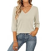 LUYAA Womens Sweaters 3/4 Sleeve Casual V Neck Spring Lightweight Knit Tops 2026 Trendy Pullovers S-XL