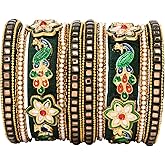 I Jewels Gold Plated Indian Wedding Bollywood Silk Thread Handcrafted Peacock Motif Bangles Chuda Bangle Set for Bridal/Women