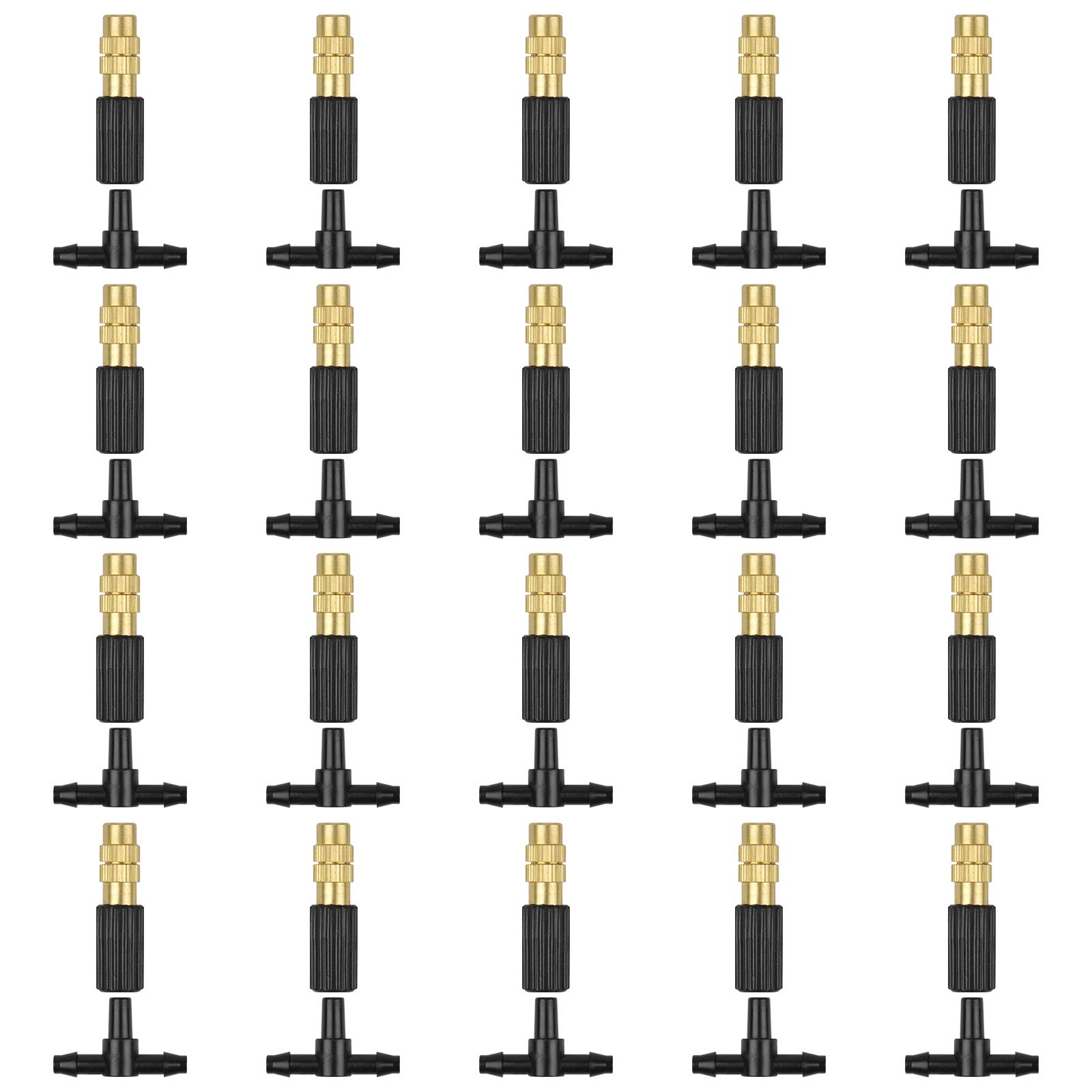 Kalolary Irrigation Nozzle Adjustable Copper Atomizing Nozzle Connect 47 Hose Micro Nozzle Drip Irrigation Sprayer Garden Cooling Irrigation Equipment with 3-Way Drip Irrigation Universal Connector