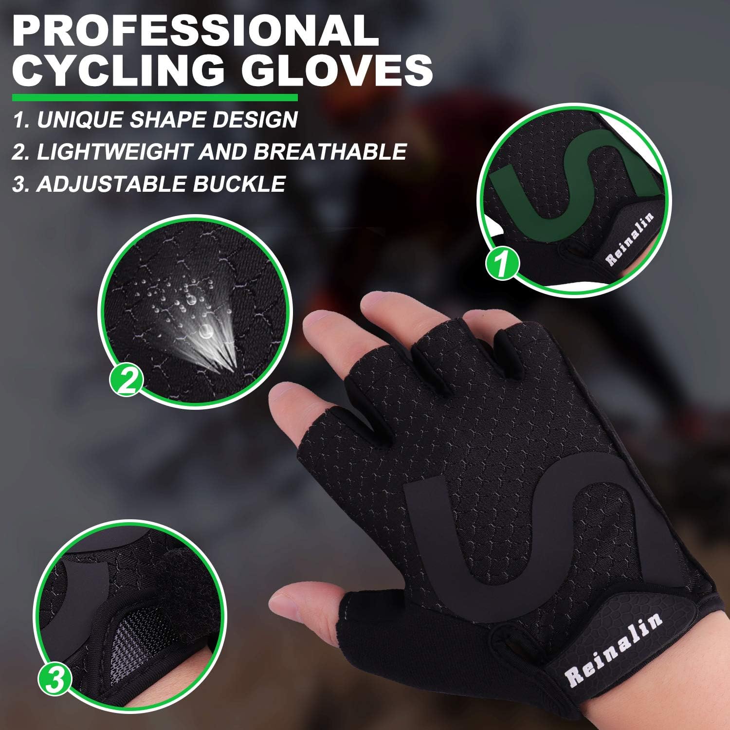 Reinalin Cycling Gloves Bike Gloves Bicycle Gloves Gym Gloves Lightweight 3MM Gel Pad Shock-Absorbing Anti-Slip Breathable for Biking MTB Road Biking Mountain Bike for Men Women : Clothing