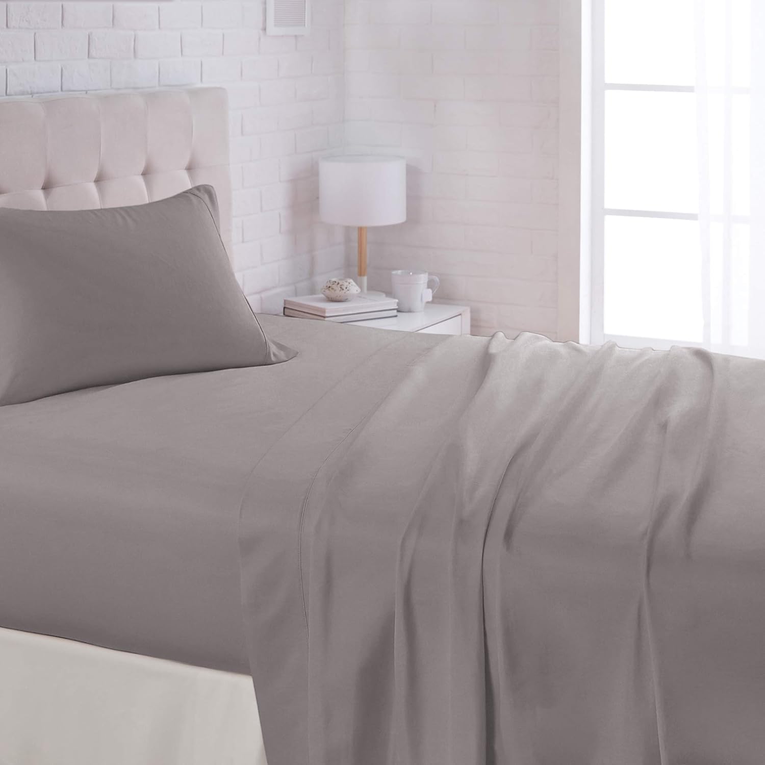 Basics Lightweight Super Soft Easy Care Microfiber Sheet Set with 16" Deep Pockets - Twin XL, Dark Grey: Home & Kitchen