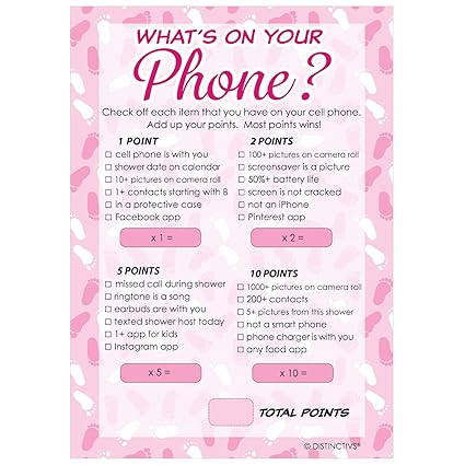 Amazon Com What S On Your Phone Pink Girl Baby Shower Game Cards