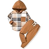 HINTINA Toddler Little Boy Plaid Sweatsuit Outfits Long Sleeve Hooded Sweatshirt Hoodie Fall Winter Clothes Clothing Set
