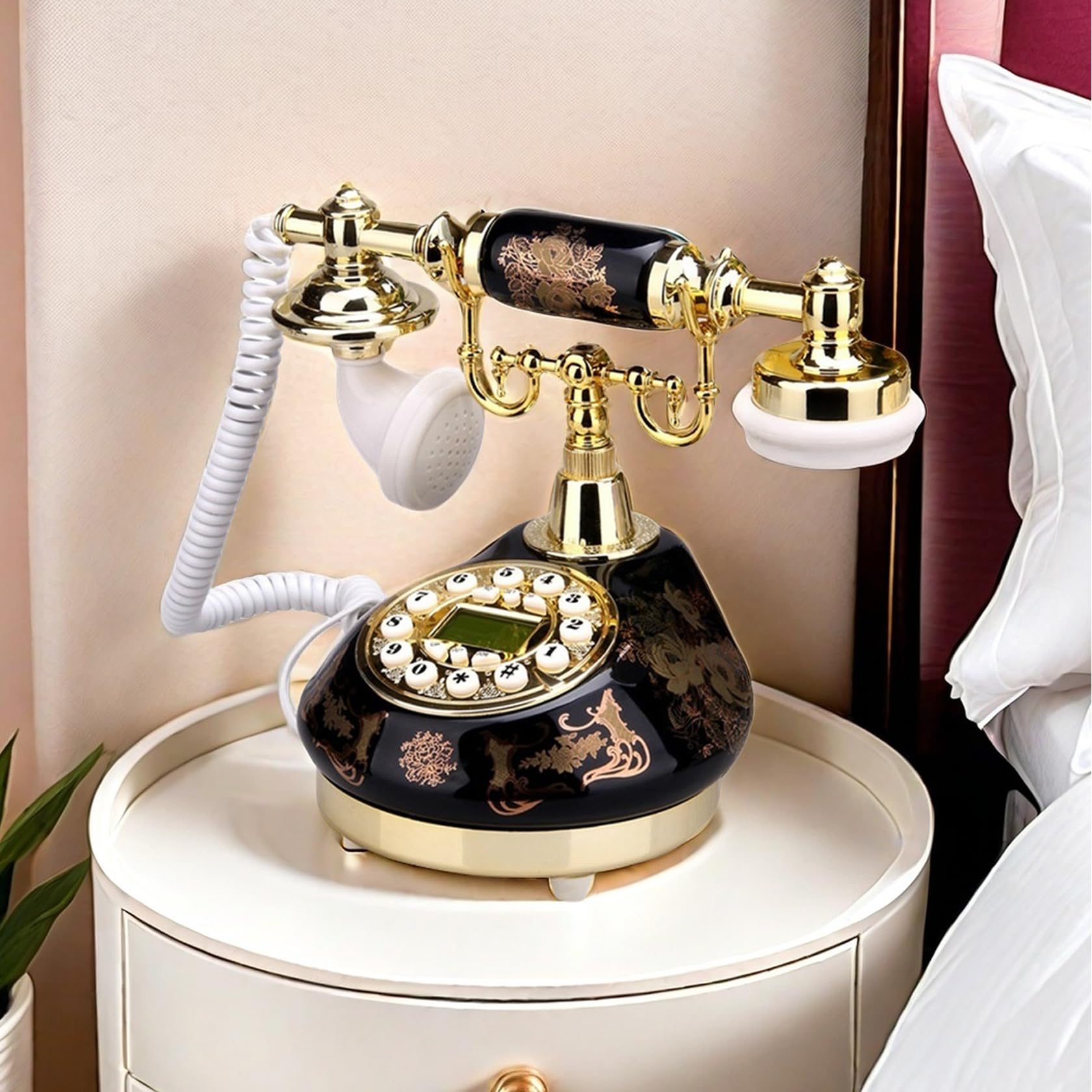 TelPal Corded Old Fashion Antique Landline Telephone Decor 1960, Wired Vintage Home Office Telephone Decor System, Ceramic Retro Caller ID Phone Set