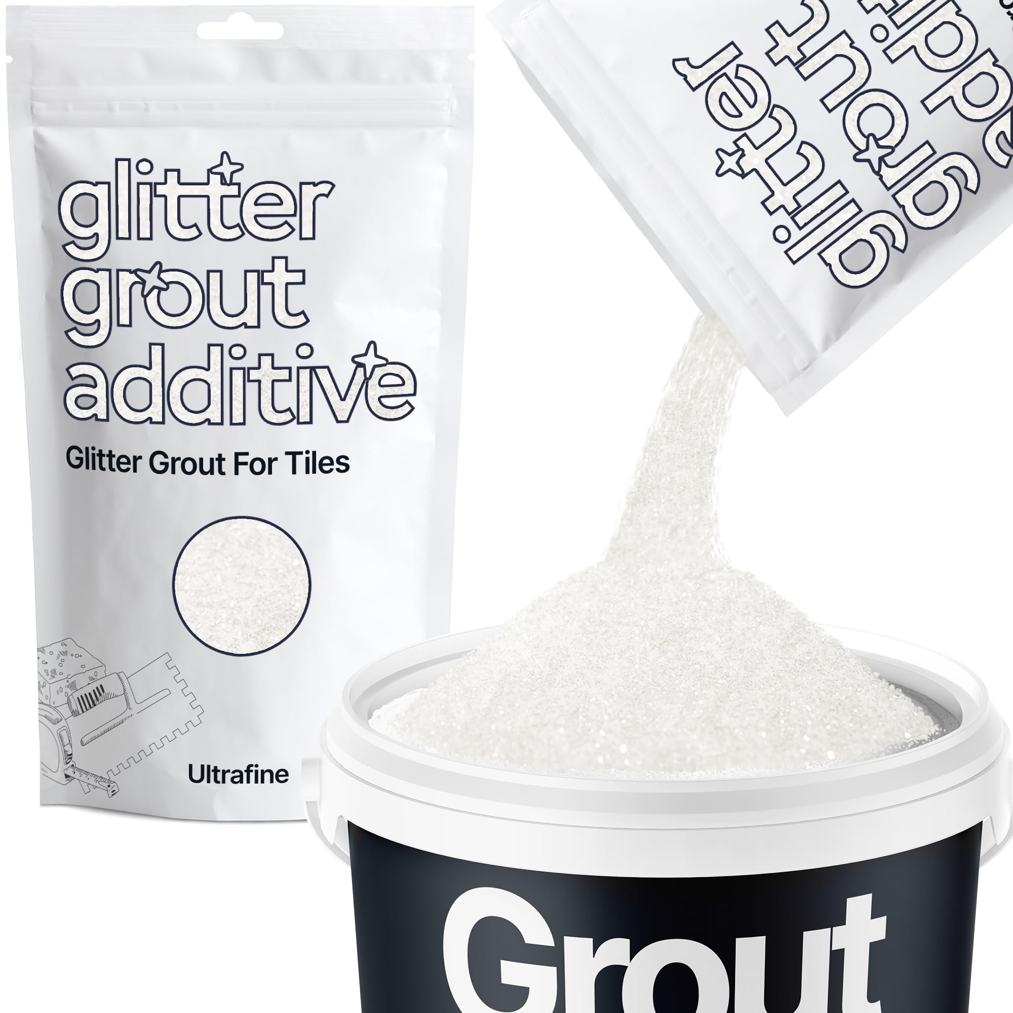 Hemway White Iridescent Glitter Grout Additive Ultrafine 100g Metallic Flakes for Adding Sparkle to Kitchen & Bathroom Tiles | Enhance Your Indoor Grouting Projects with a Durable Sparkly Effect