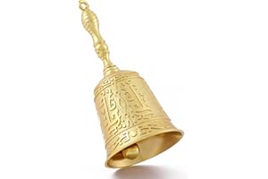 Homelavie Super Loud Solid Brass Hand Call Bell for Ringing at Wedding, New Style Hand Bells for Seniors Bedside, Teacher Classroom Bell, Dinner Bell, Tibetan Bells, Gift for Bedridden Mom (Gold)