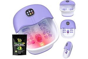 Collapsible Foot Spa Bath Massager with Heat Bubbles and Vibration Massage and Jets, 16OZ Tea Tree Oil Foot Soak Epsom Salt, WHALSTAR Foot Bath Bucket With Red Light & Remote