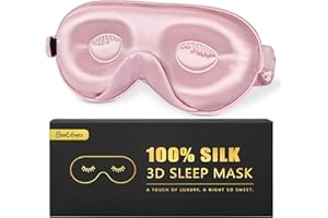 BeeVines 100% 22 Momme Silk Sleep Mask, with 3D Contoured Eye Cups for Eyelash Extensions, 100% Blackout Sleeping Mask with A