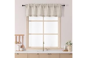 Chyhomenyc Valance for Windows, Light Filtering Faux Linen Slub Textured Small Kitchen Valance, Rod Pocket Top Window Short Curtain for Bathroom Basement Farmhouse, 60Wx14L Inch, Linen Color